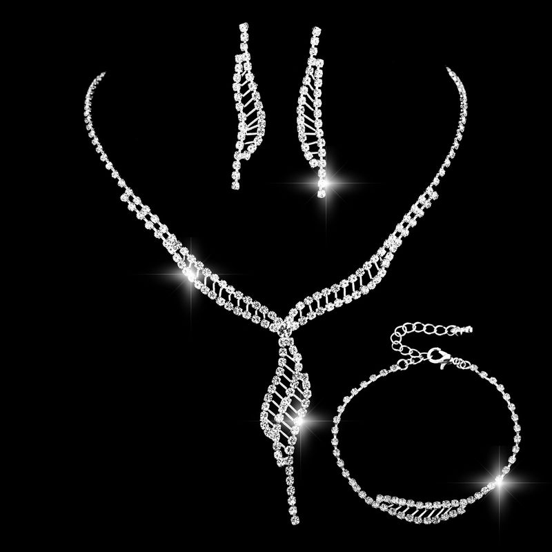 Set di gioielli da sposa di lusso - Collana, orecchini e bracciale con diamanti per matrimonio (set di 3 pezzi in argento sterling)_voghion.com