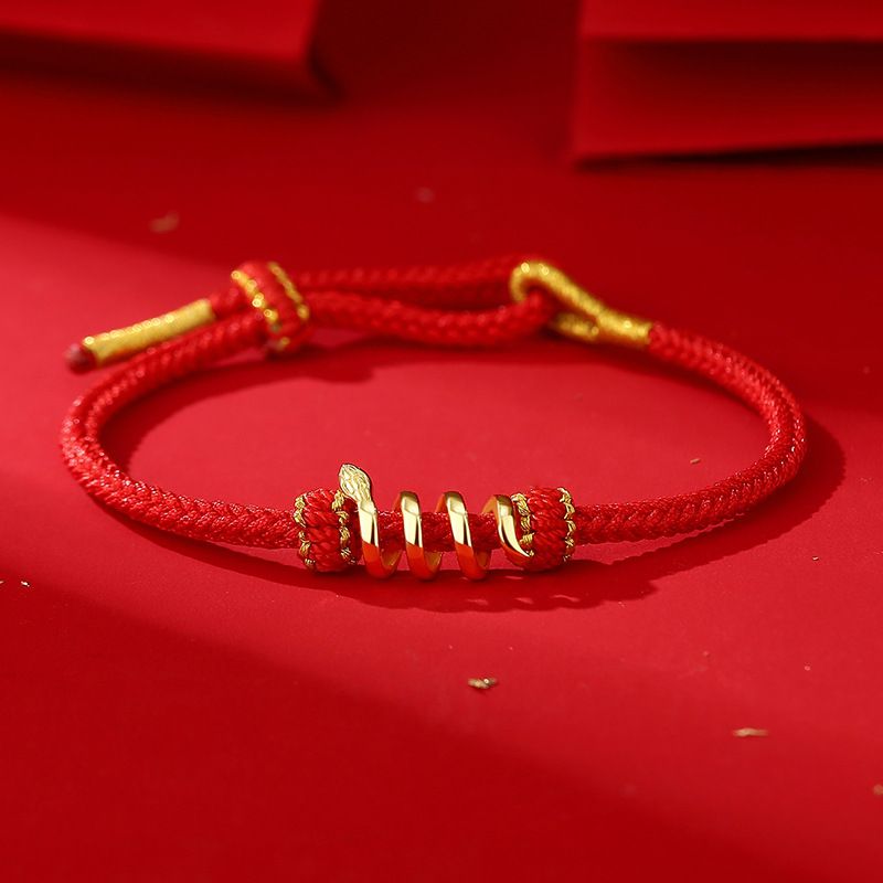 Pulseira Spirit Lucky Knot em ouro 14K, estilo chinês, estilo chinês, com trançado de cobra, corda vermelha_voghion.com