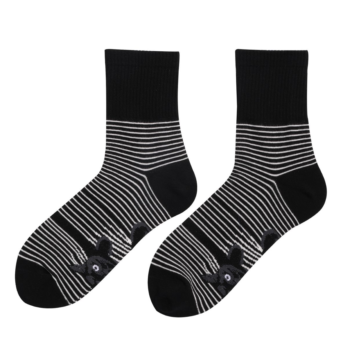 Neue schwarz-weiß gestreifte Socken mit Katzen-Tiermuster in Übergröße für Damen und Herren_voghion.com