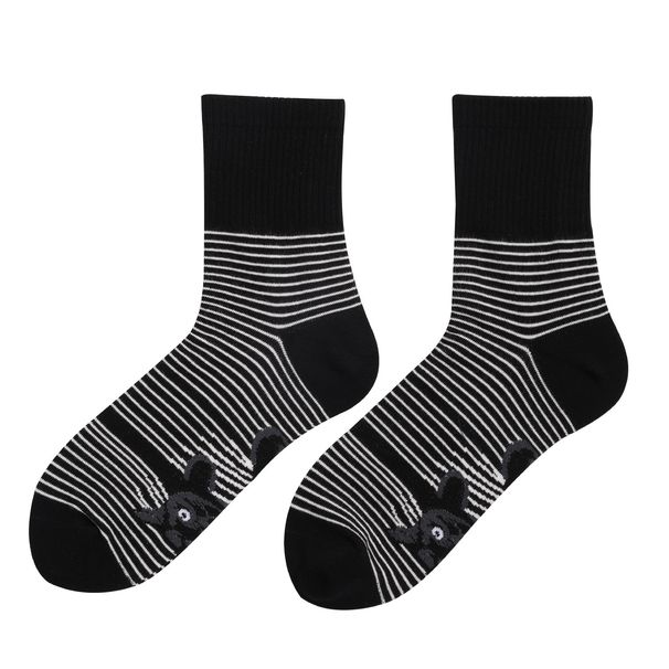 Neue schwarz-weiß gestreifte Socken mit Katzen-Tiermuster in Übergröße für Damen und Herren_voghion.com