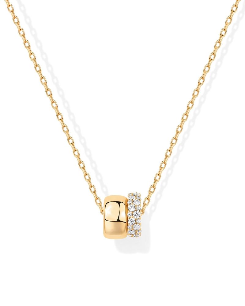 Collana da donna versatile con pendente a doppio cerchio alla moda in ottone con placcatura in oro vero e zircone intarsiato_voghion.com