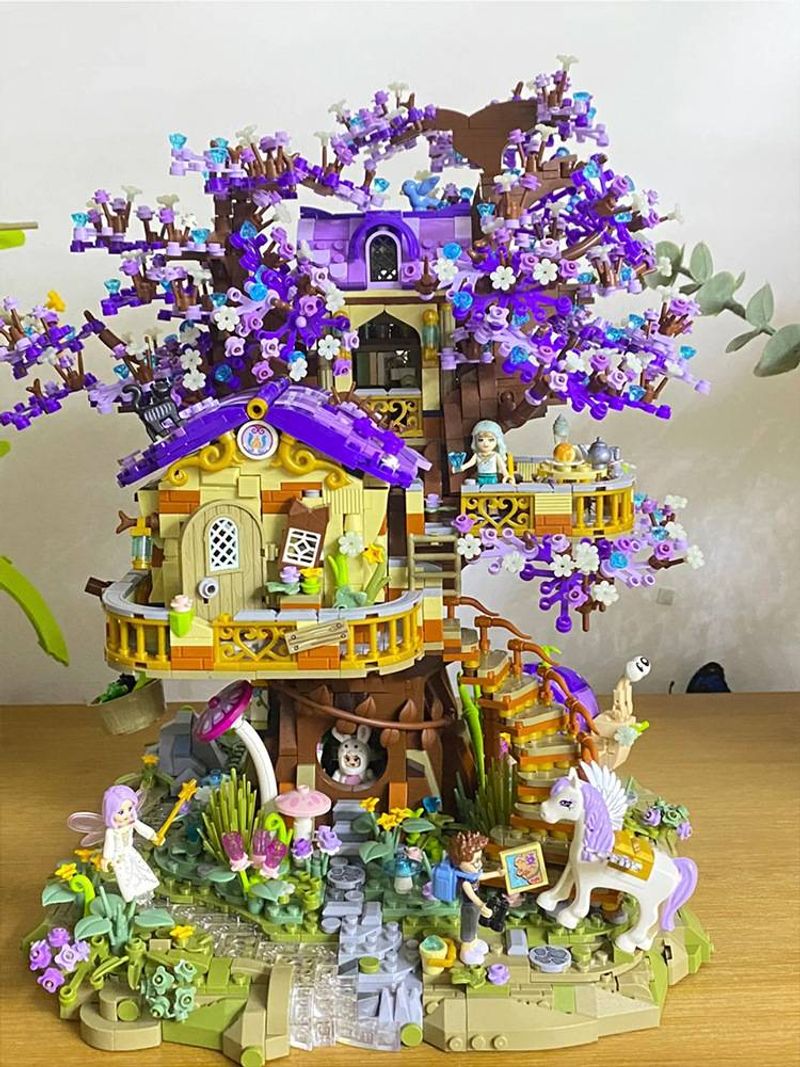 Elfenbaumhaus-Bausteine, neues Spielzeug, Umgebungslicht + Acrylplatte, Mädchen und Jungen, zum Zusammenbauen von Lego-Spielzeug, Weihnachtsgeschenke – Auswahl an Weihnachtsgeschenken_voghion.com