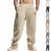 Lässige Strandhose mit entspannter Passform für Herren – leichte, atmungsaktive, leinenähnliche Hose mit geradem Bein für Frühling und Herbst (Weiß, Schwarz, Grau)_voghion.com