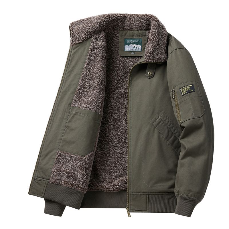 Men's Clothing Men's winter warm high end men's fashion plus velvet pilot jacket outerwear lambskin workwear cotton outerwear_voghion.com