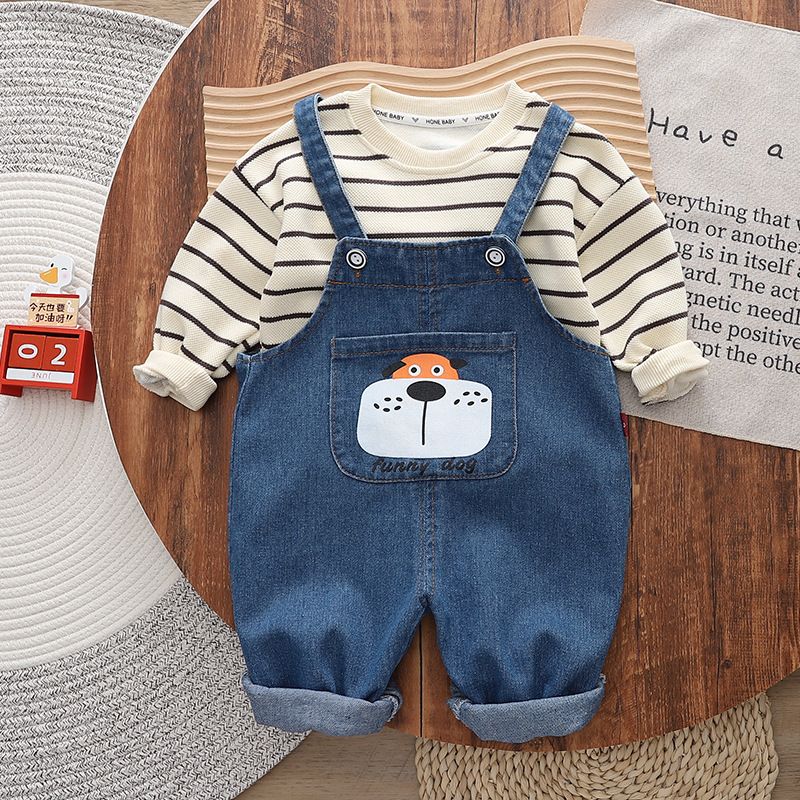 2024 Set due pezzi, elegante, set di pantaloni da cowboy a righe autunnali per bambini_voghion.com