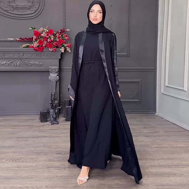 Ženska oblačila v lahkem zrelem slogu, enobarvna dolga ozka obleka_voghion.com