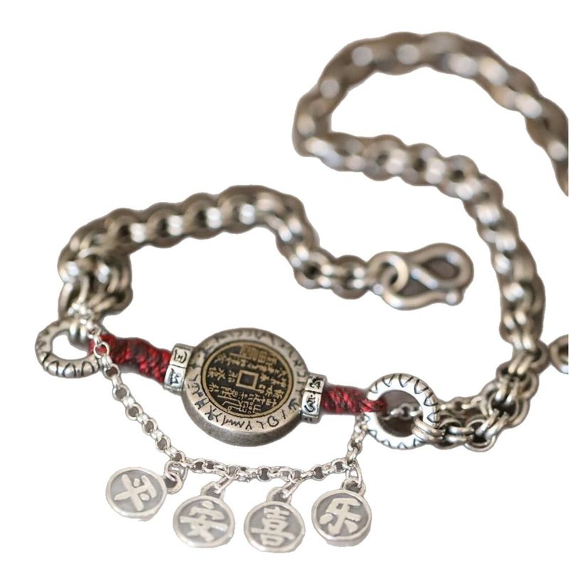 Bracelet de cheville S Peace And Joy Mountain Ghost pour femme, design unique, bracelet de perles tissées en corde rouge avec bouton en argent Tuo_voghion.com