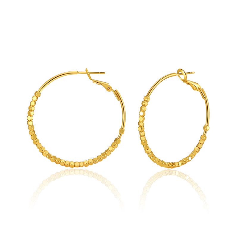 Orecchini in ottone placcato con oro K, grandi cerchi con personalità, design geometrico quadrato, orecchini alla moda in metallo con texture_voghion.com