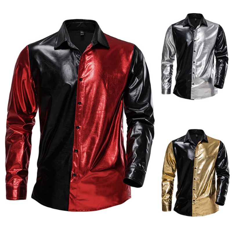 spring and autumn new men's casual 70s disco long-sleeved shirt_voghion.com
