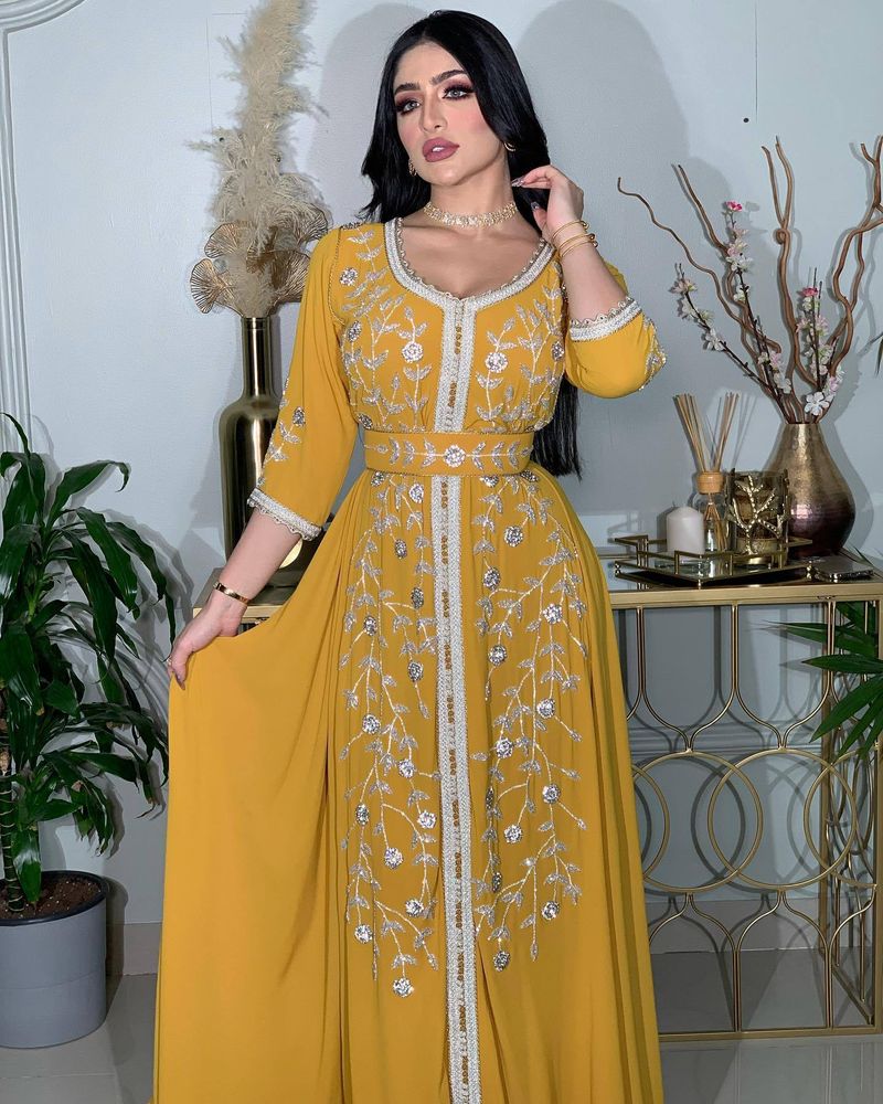 Robe caftan à diamants pour femme_voghion.com