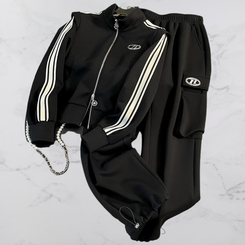 Women's Clothing Casual Sports Suit Autumn Reducing Slim Zipper Stand Collar Fashionable Two Piece Suit_voghion.com
