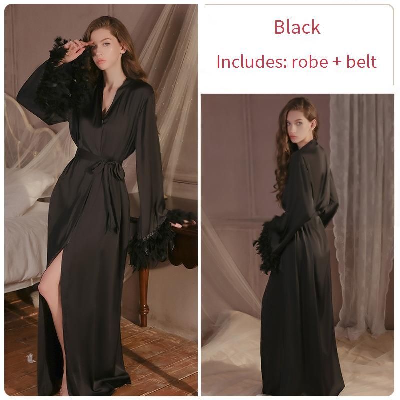 Damen Nachtwäsche Leichte Luxus Süße Lange Nachthemd Leidenschaft Versuchung Heiße Offene Strickjacke Robe Home Kleidung Lazy Suit_voghion.com