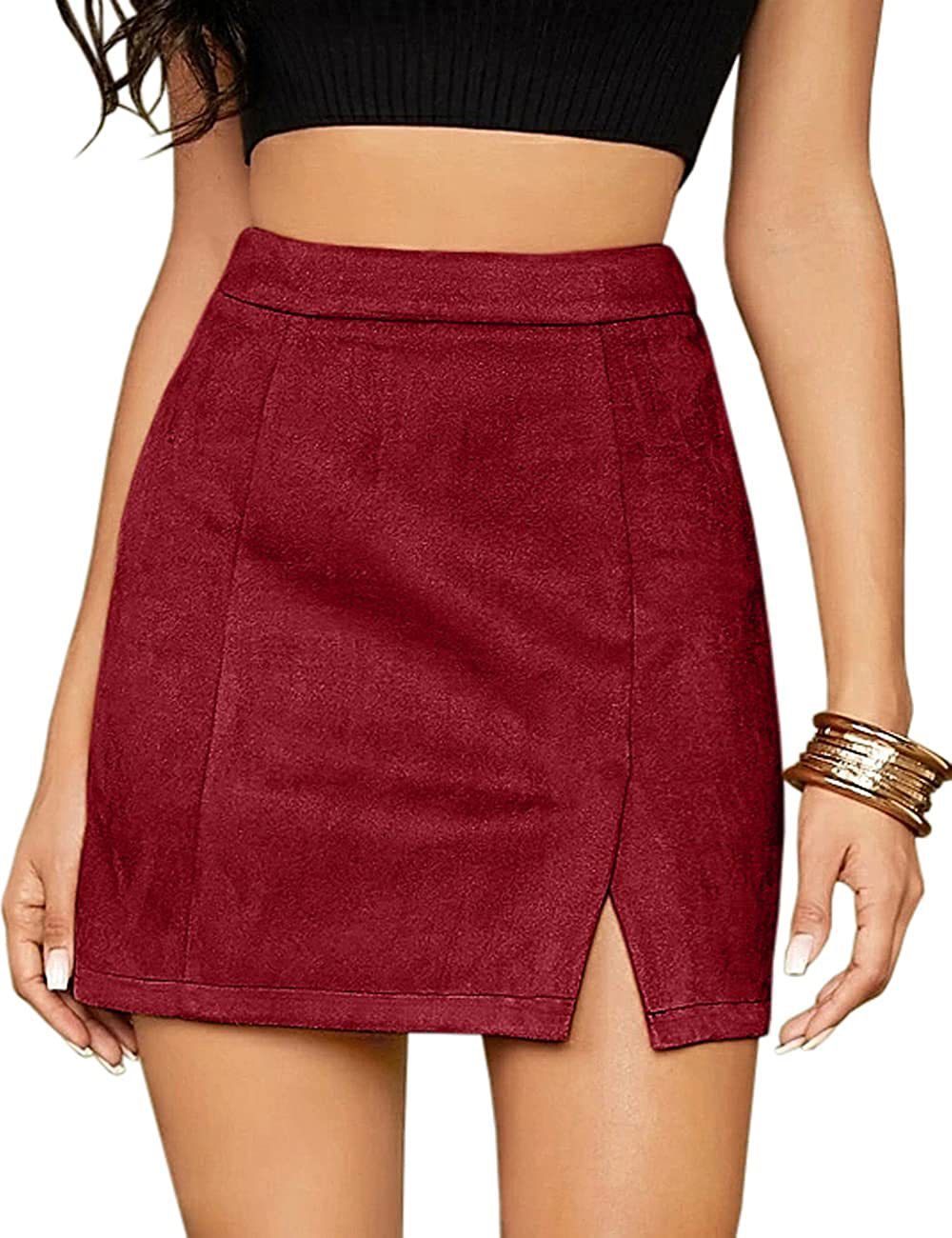 2024 Women's Suede Wrapped Hip Short With High Waist Zipper, Autumn And Winter Sexy A-line Solid Color Skirt_voghion.com