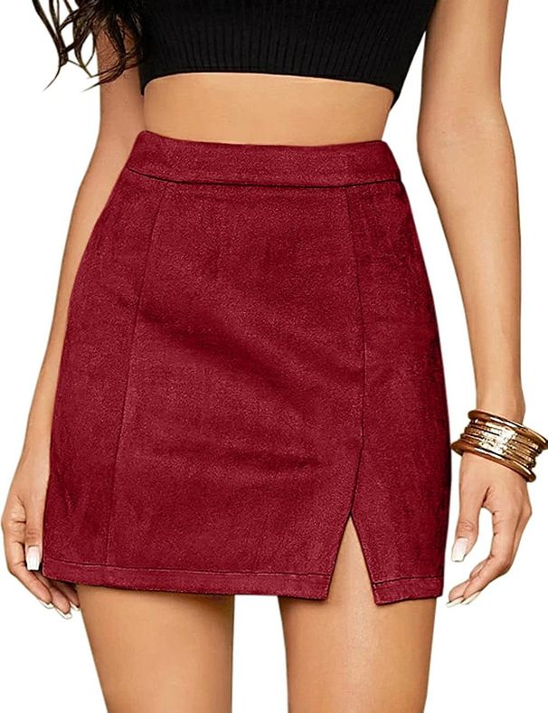 2024 Women's Suede Wrapped Hip Short With High Waist Zipper, Autumn And Winter Sexy A-line Solid Color Skirt_voghion.com