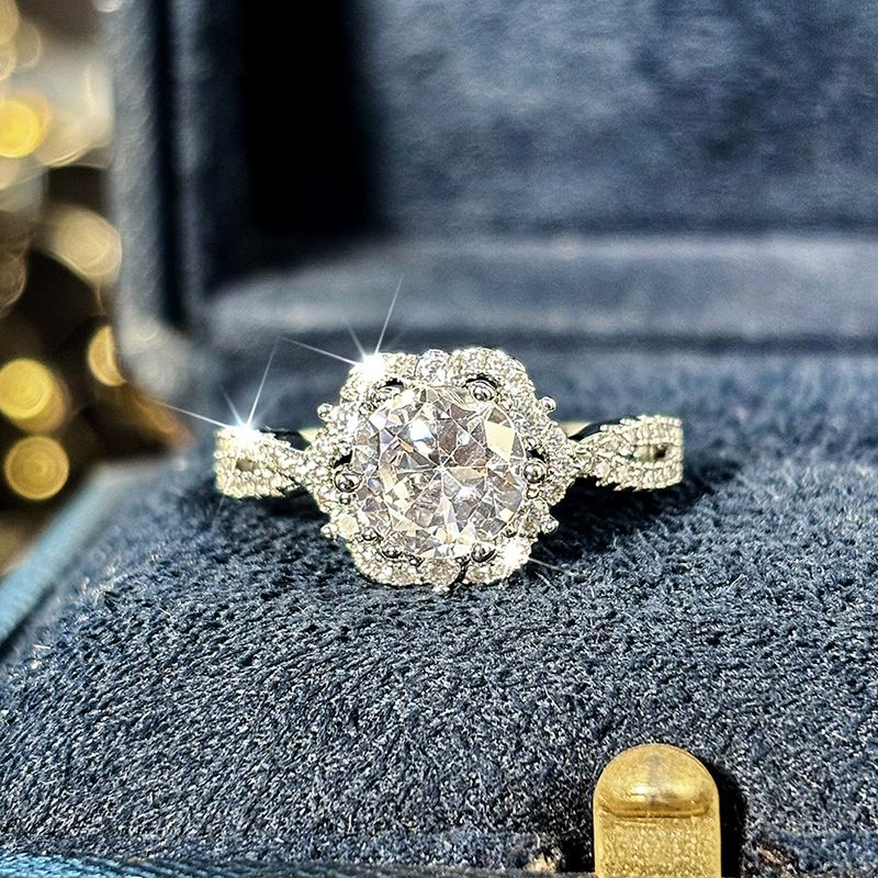 Cao Shi's Same Style Rose Zircon Sunflower Couple Engagement Wedding Female Ring_voghion.com
