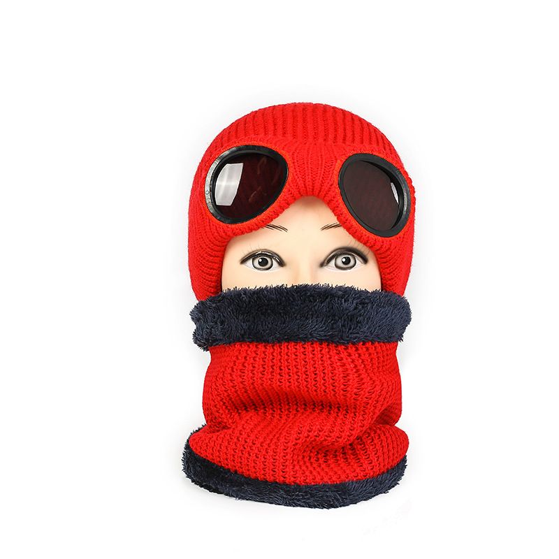 Unisex aksesuāri ziemas vilnas cepure āra vēja necaurlaidīga ausu aizsardzība silta adīta cepure plus samta brilles cepuru komplekts_voghion.com
