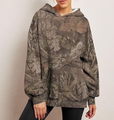 2024 Leaf Print Hooded Pullover Sweatshirt Cool Casual Loose New Hot-Selling Top_voghion.com