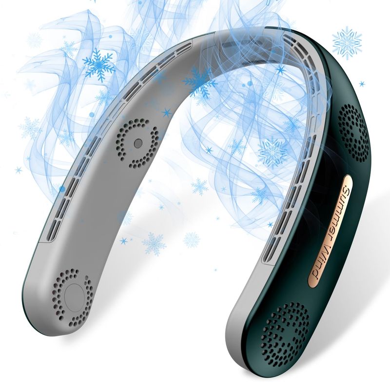 Ventilatore da collo portatile, 4 ventilatori da collo senza lama con flusso d'aria di raffreddamento turbo a 360° USB ricaricabili con regolazione a 3 velocità per esterni e interni_voghion.com