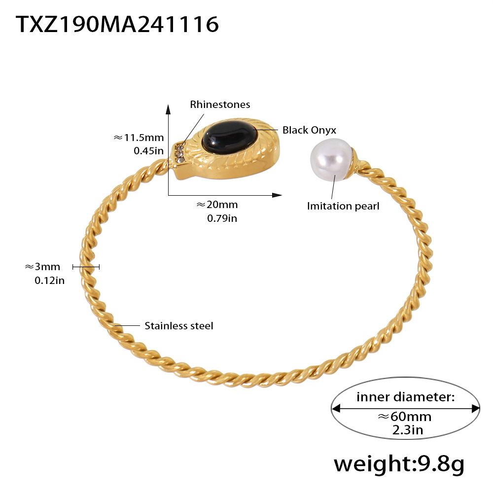 Women's Jewelry Set Black Agate Horseshoe Buckle With Diamond Set Necklace Bracelet Open Bracelet Jewelry Stainless Steel Plated Gold_voghion.com