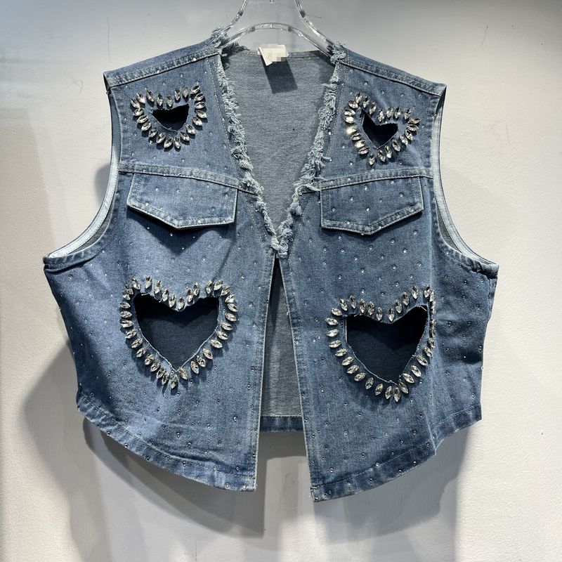 Women's Clothing Denim Summer Washed Hot Diamond Heart Hollow Personality Trendy Jeans_voghion.com
