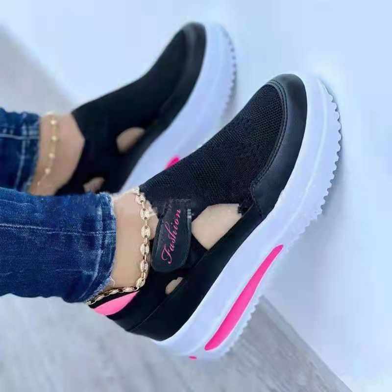 2023 new casual single flying tatting wedge heel mesh fashionable versatile women's shoes_voghion.com