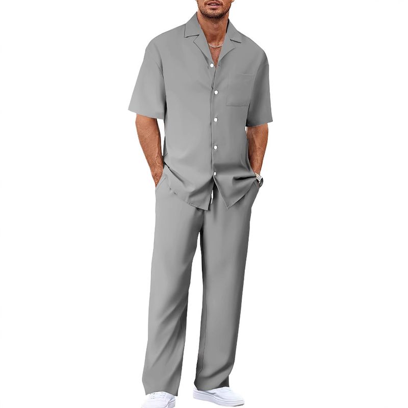 [UrbanEase] Men's Relaxed Suit - Short Sleeve Lapel Set | Minimalist Two-Piece_voghion.com