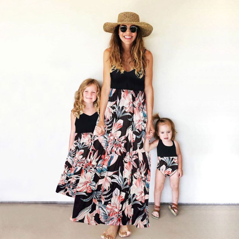 Mutter-Tochter-Jeanspullover-Set – Europäisches Print- und Patchwork-Hosenträgerkleid_voghion.com
