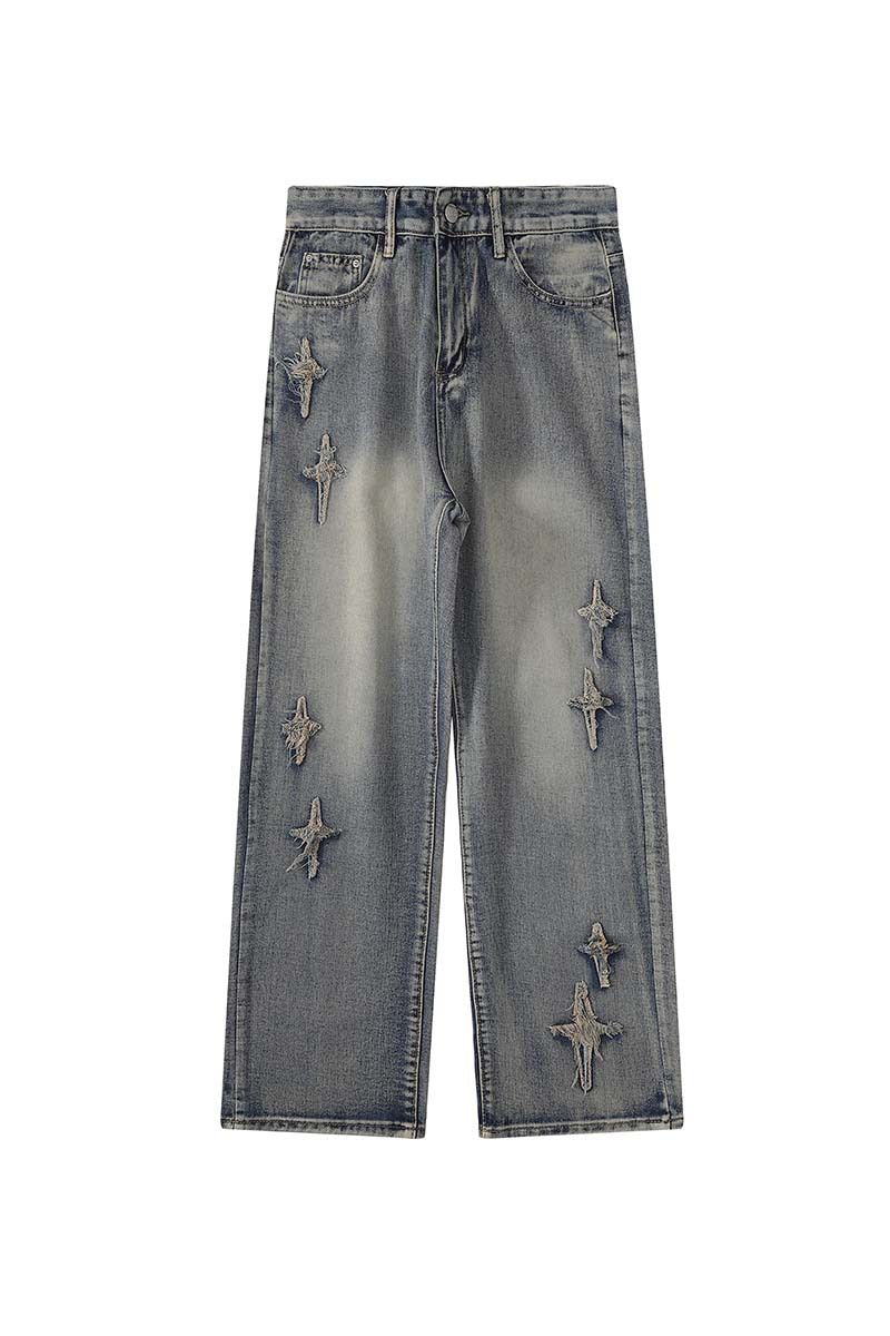 Men's Distressed Flare Jeans - Premium Washed Denim | 70s Retro Wide Leg Pants_voghion.com