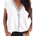 Damen-Tops mit V-Ausschnitt und Spitze, lockere Kurzarmshirts für Damen_voghion.com