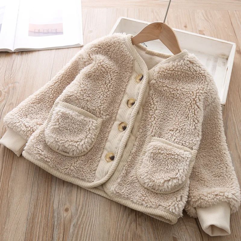 Ropa Coreana Otoño/Invierno para Niños 2025, Terciopelo, Cordero, Terciopelo, Chaqueta y Abrigo para Niñas de 5 años_voghion.com