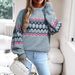 Women's Clothing Women's Chunky Knit Sweater With Snowflake Pattern, Semi-Turtleneck Loose Fit Casual Pullover, Soft & Warm Winter Wear_voghion.com