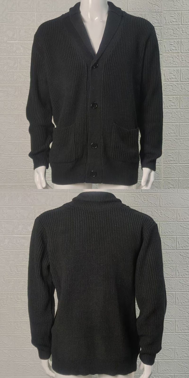 ​​Herren-Vintage-Strickjacke mit Reverskragen, langärmliger Freizeitmantel, Oversize-Passform, Retro-Mode für den Winter​​_voghion.com