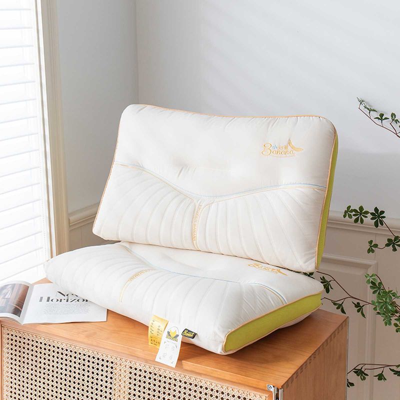 Banana-Shaped Ergonomic Pillow For Neck Support - 3-Zone Cervical Relief, Breathable Polyester Fiber, Butterfly Design_voghion.com