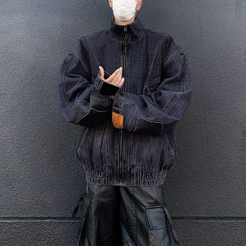 Retro kort jack voor heren, niche-ontwerp, deconstructieve werkkleding, Harrington denimjack_voghion.com