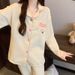 Autumn And Winter Casual Air Cotton Interlayer Thermal Pajamas Women's Loungewear Set_voghion.com