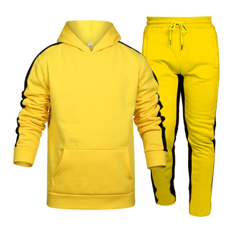 Ensemble de survêtement à capuche rayé pour homme et femme - Pull sportif à blocs de couleurs doublé en polaire avec pantalon long_voghion.com