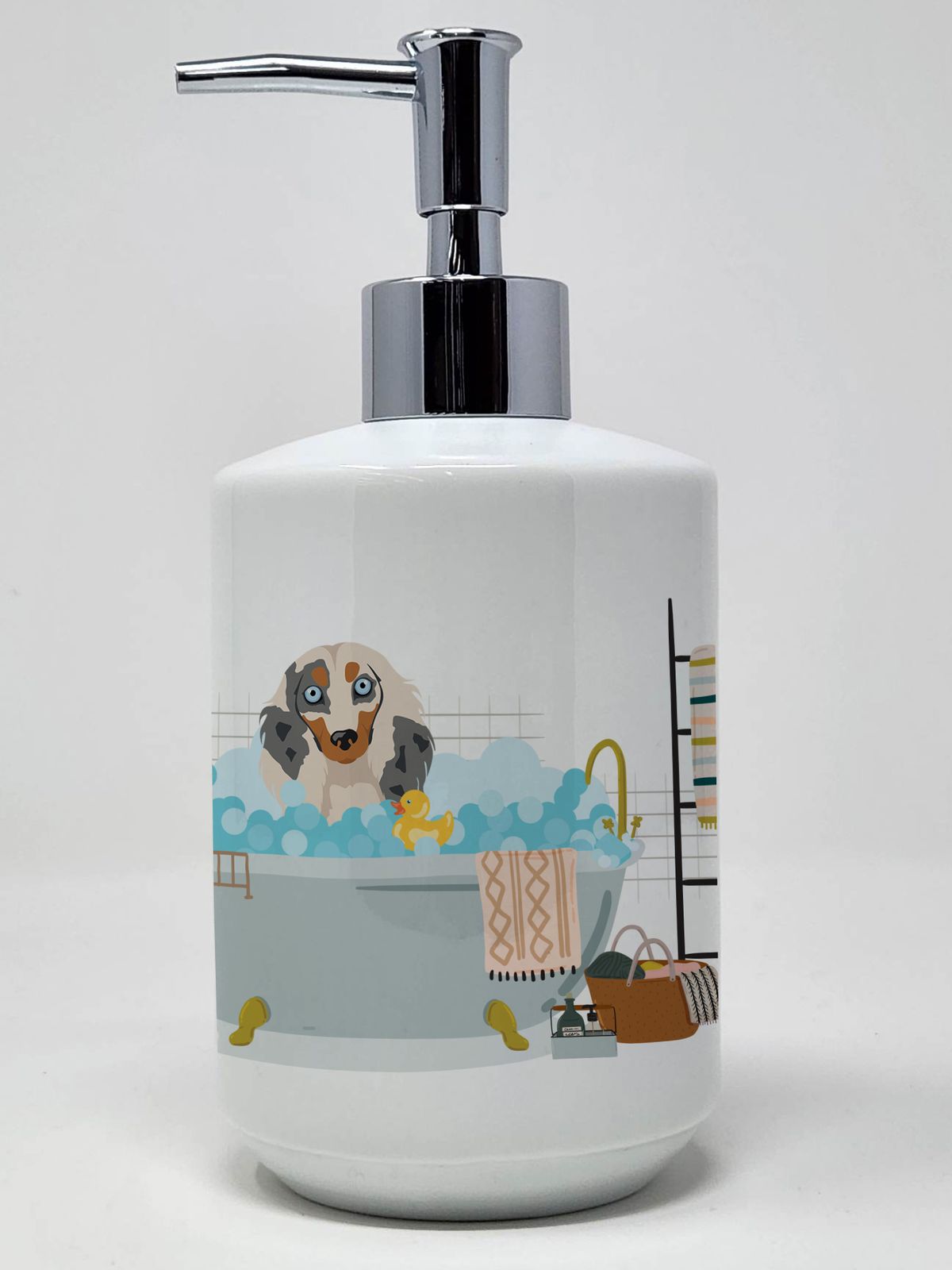 Longhair Cream Dapple Dachshund Ceramic Soap Dispenser Hand Soap Dispenser Pump Bottles for Bathroom Kitchen, Empty Refillable Liquid Soap Container_voghion.com