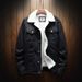 Ropa de hombre Chaqueta vaquera de invierno con cuello polar y corte ajustado, abrigo de algodón de talla grande_voghion.com