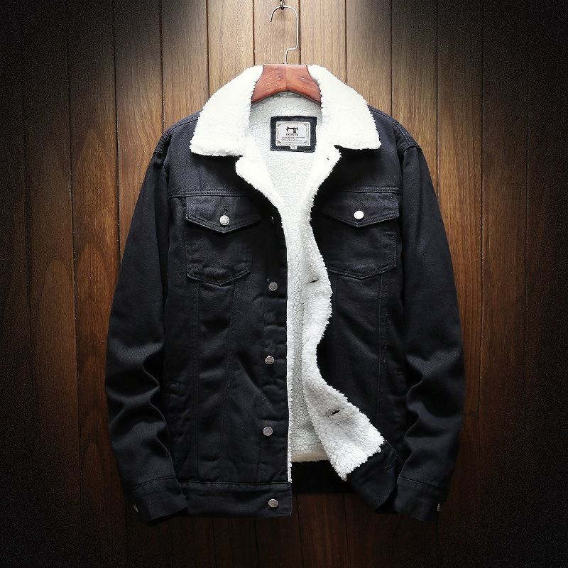 Giacca invernale in denim con colletto foderato in pile CT da uomo, stile coreano, vestibilità slim alla moda, taglie forti, cappotto in cotone caldo e spesso_voghion.com