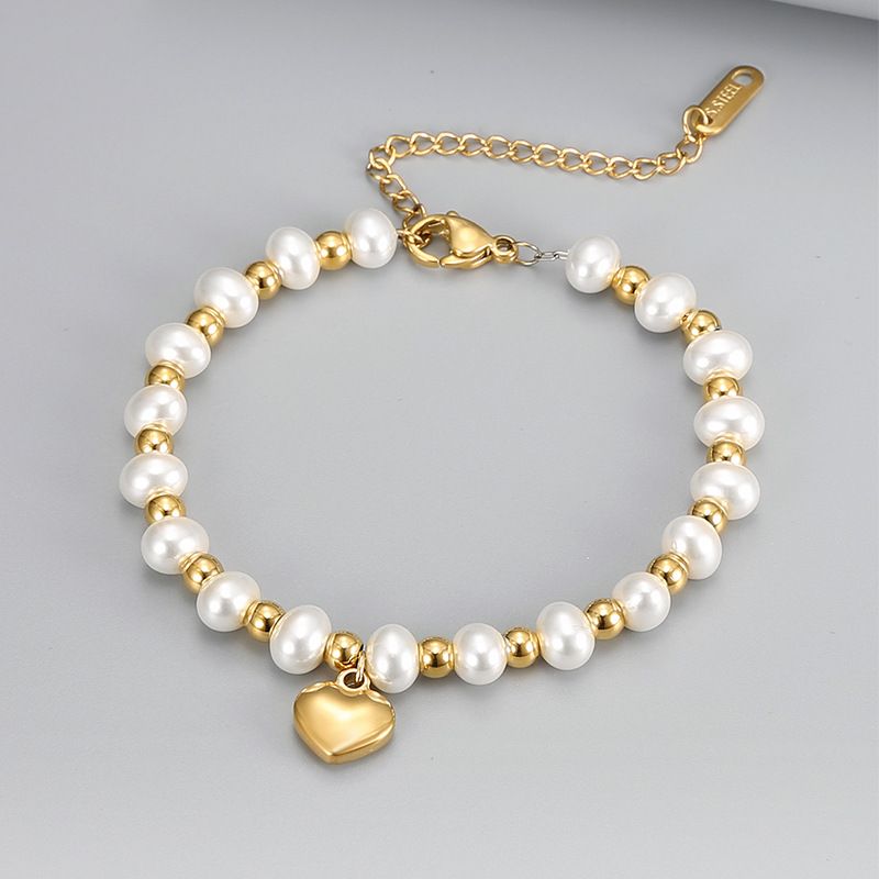 Bracciale Ins Trend alla moda, elegante e semplice con perle a forma di cuore per donna, versatile in acciaio inossidabile._voghion.com