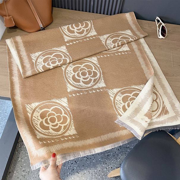 Sciarpa di lana calda e aria condizionata, semplice e versatile scialle double face in cashmere e camelia da donna, autunno e inverno_voghion.com