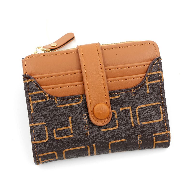 Damenmode Leder Stein Gürtelschnalle Zweifach gefaltet Multifunktions Multi-Card Geldschlitz Wechselschlitz Reißverschluss Damentasche_voghion.com
