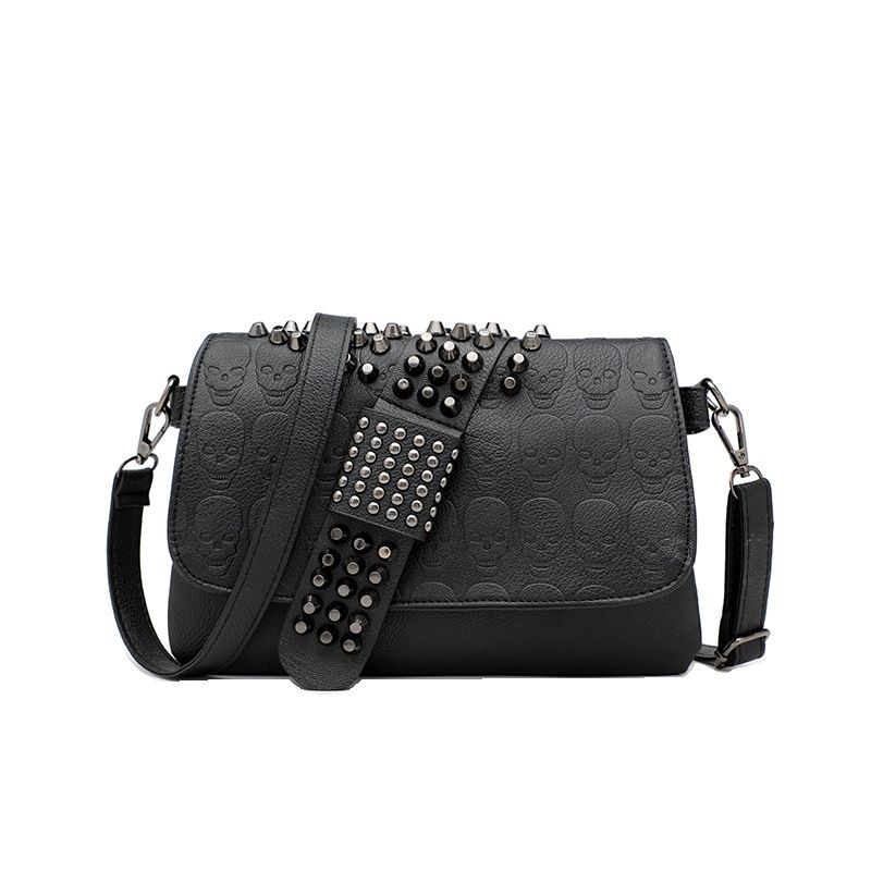 Borsa a tracolla gotica con borchie per donna – Borsa a tracolla con teschio nero in rilievo e tracolla a catena – Borsa vintage punk rock per l'uso quotidiano_voghion.com