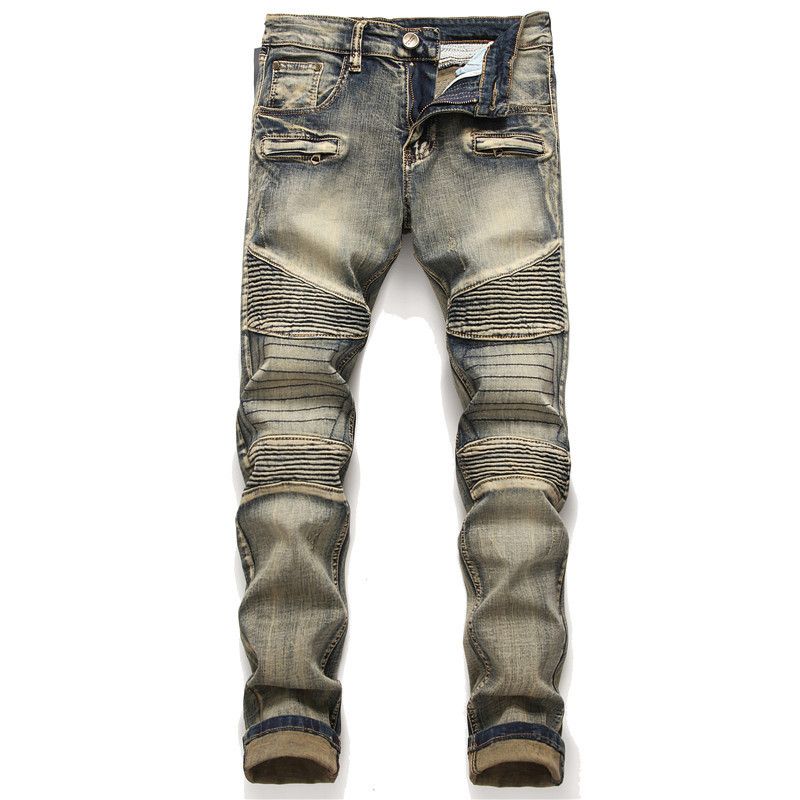 Piedi elastici sottili per il commercio estero da uomo # 039; s cotone elastico ricamo etichetta in pelle stampa foro moda uomo # 039; jeans europei e americani 18_voghion.com