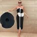 Women's Black and white color matching bow bandeau high-end one-piece swimsuit suit_voghion.com