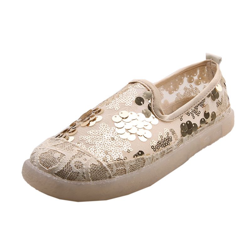 Sequin Single for Women Summer New Product Hollow Breathable Women's Cover Feet Lazy One Step Mesh Thin Shoes_voghion.com