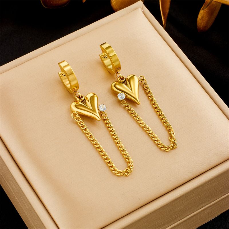 Modieuze high-end temperament licht luxe lange ketting diamanten hart hanger verguld titanium stalen ronde oorbellen_voghion.com