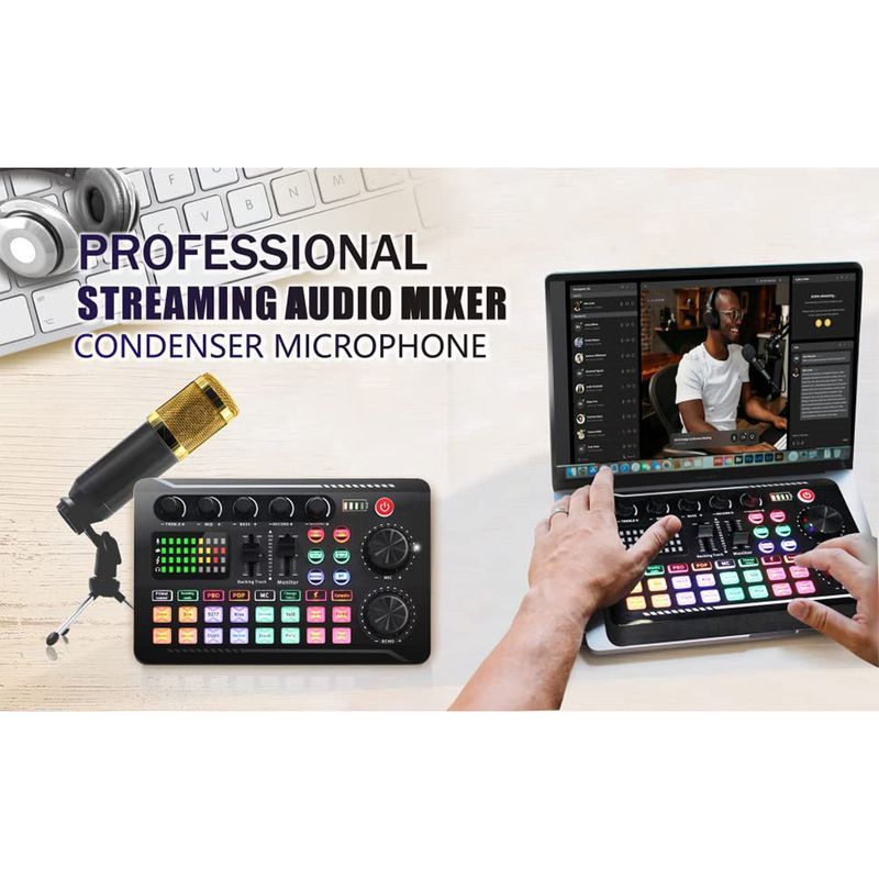 Carte son compatible Bluetooth F998 avec microphone USB BM800, kit d'enregistrement professionnel en studio, téléphone, ordinateur, mixage vocal_voghion.com