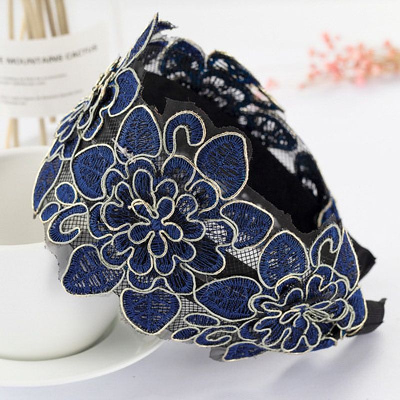 Diadema con bordado de estilo étnico de bosque, tela blanca con borde ancho y flores de encaje, versión coreana_voghion.com
