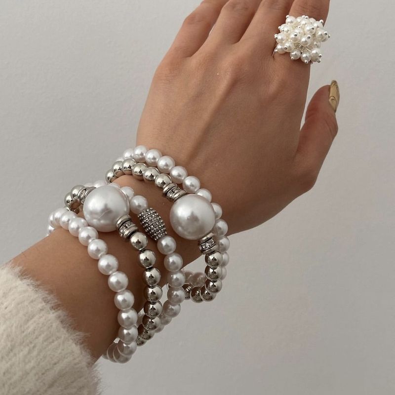 Conjunto de pérolas exageradas em camadas, elegante, contas redondas grandes, microincrustações, pulseira, joia_voghion.com